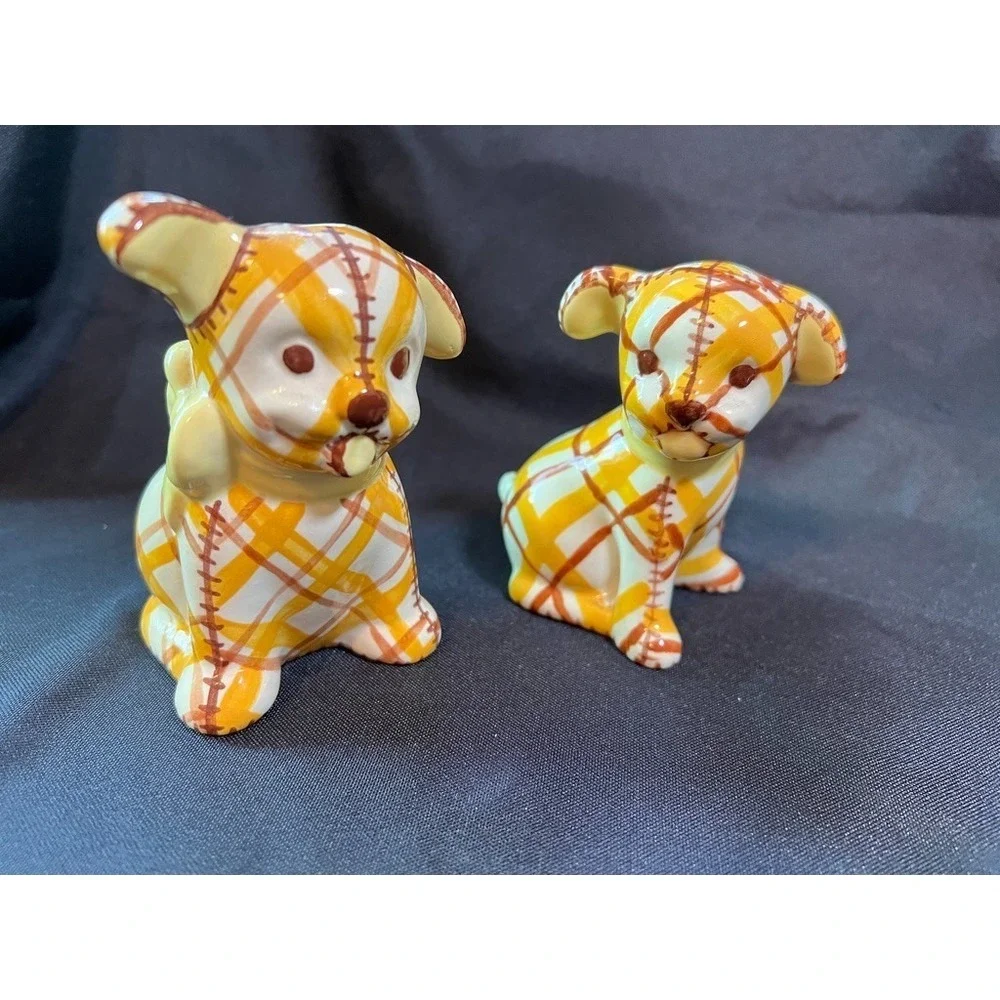 Vintage Brayton Laguna Pottery Plaid Puppy Dog Salt & Pepper Shakers 1930s Calif